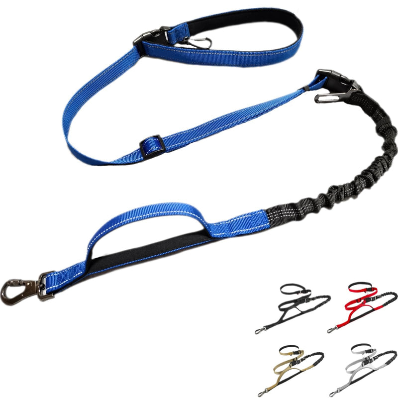 Dog Leash, Hands Free - 6-in-1 Reflective Bungee Leash Design for Large & Medium & Small Dogs, Adjustable Bungee Nylon Belt for Running, Hiking & Daily Walks Blue
