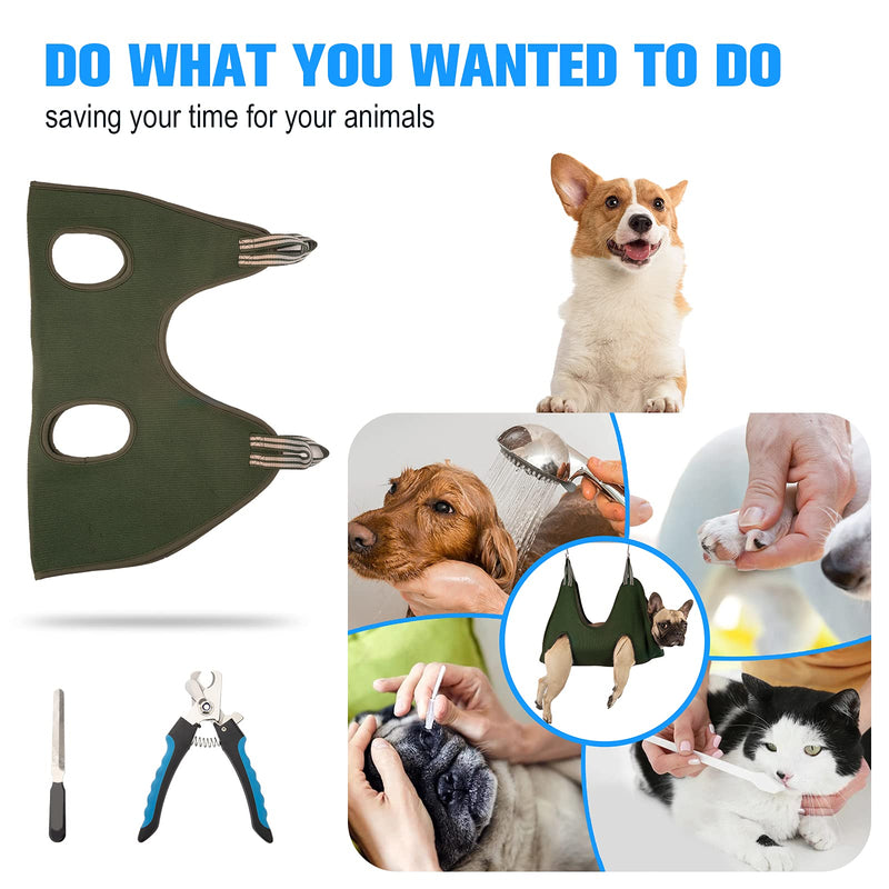 Kkiimatt 10 in 1 Dog Pet Grooming Hammock Harness with Nail Clippers, Nail File,XL Size Dog Hammock for Nail Trimm,Grooming Sling Holder Hanger Restraint for Claw Care XL/under 80LB Khaki Green - BeesActive Australia