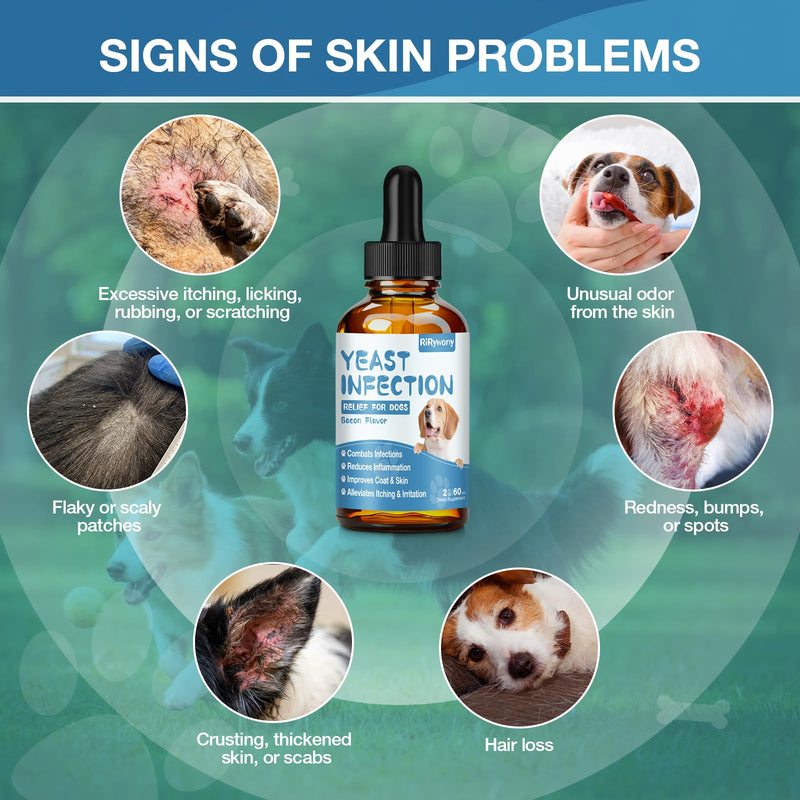 Yeast Infection Treatment for Dogs - Dogs Ear Infection Treatment, Natural Anti Yeast Supplement with Drops, Soothing Itch Skin Allergy Relief, Reduces Inflammation, 2 Oz 2 FL(Pack of 1)