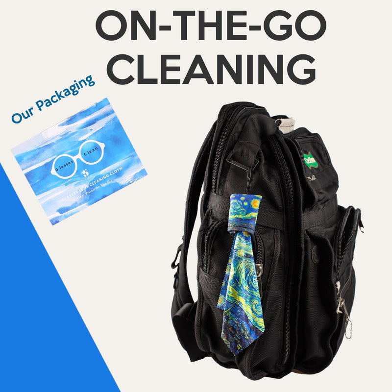 Glasses Cleaning Cloth, Microfiber Eye Glass Clean Cloths Cleaner Keychain for Eyeglasses, Screens, Camera Lenses-World Classic Art Design Double Sided Printing 4PC Blue