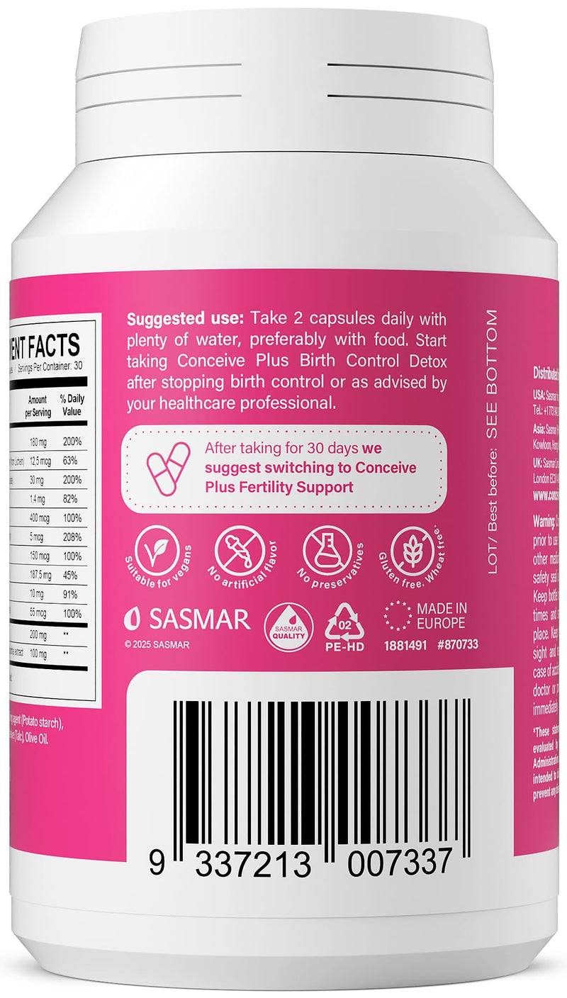 CONCEIVE PLUS Fertility Detox After Birth Control - Prenatal Vitamins for Women Trying to Conceive, Antioxidants, Folic Acid, 60 Capsules, 30 Day Program
