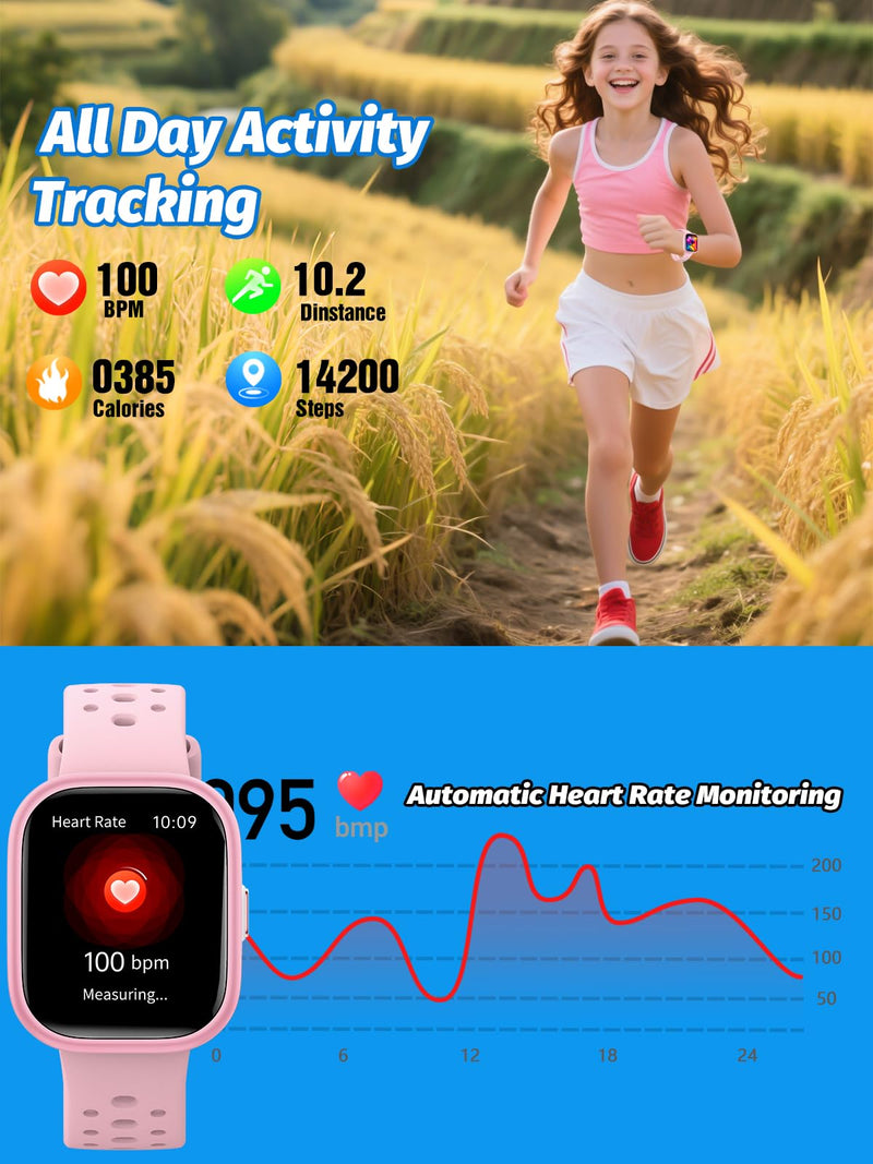 teslahero Upgraded Kids Smart Watch Fitness Tracker, 1.85" Screen with 12 Puzzle Games, Heart Rate Sleep Monitor, Pedometer, Waterproof Activity Tracker with/Without APP for Boys Girls Black - BeesActive Australia