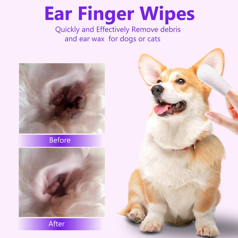Dogs & Cats Ear Wipes- Finger Wipe Design、Natural Ingredients for Dogs and Cats Ear Cleaner，Gently Yet Effectively Remove Debris and Ear Wax -50 Count - BeesActive Australia