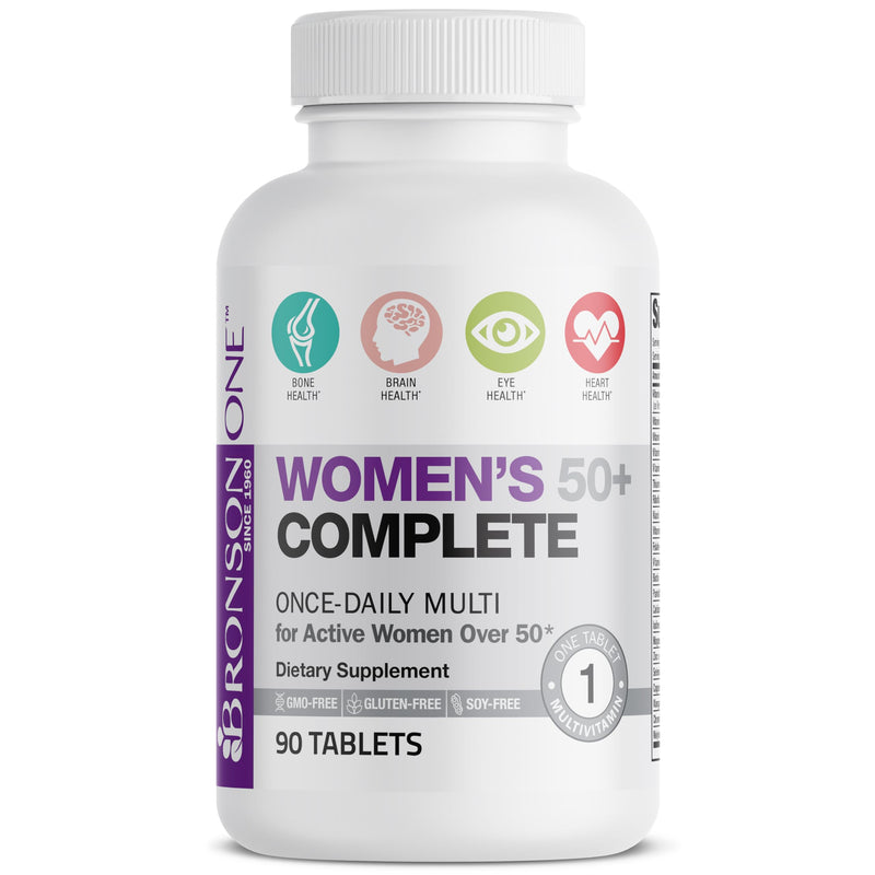 Bronson ONE Daily Women 50+ Complete Multivitamin Multimineral, 90 Tablets | Once-Daily, Targeted Nutrition For Active Women Over 50, Non-GMO, Gluten-Free, Soy-Free 90 Count (Pack of 1)