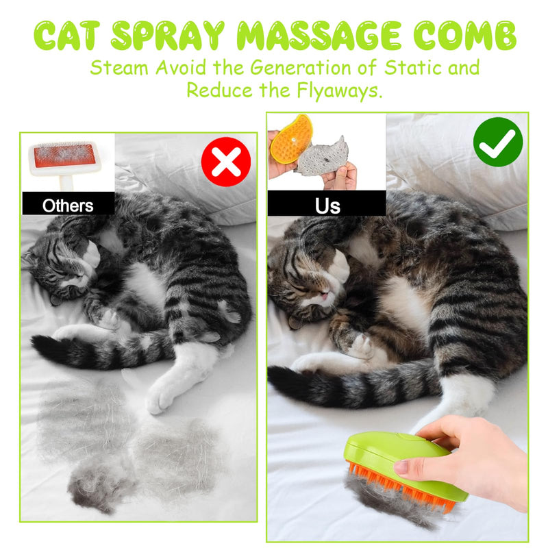 Steamy Cat Brush, Cat Steam Brush for Hair Cleaner, 3-in-1 steam brush for cats, cat grooming brush, pet hair removal comb for cats and dogs, green - BeesActive Australia
