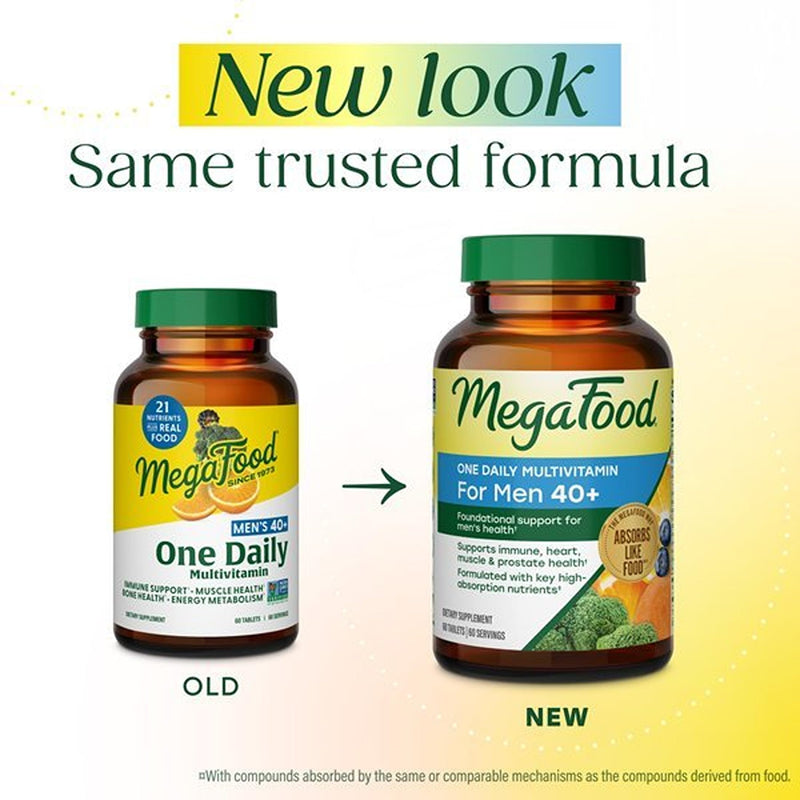 MegaFood One Daily Multivitamin for Men 40+ with 21 Nutrients, 90 Tablets | Immune Support, Heart, Muscle & Prostate Health, Methylated B12, Methylfolate, Vitamin D3, C & Zinc, Vegetarian, 90 Servings Unflavored 90 Count (Pack of 1)