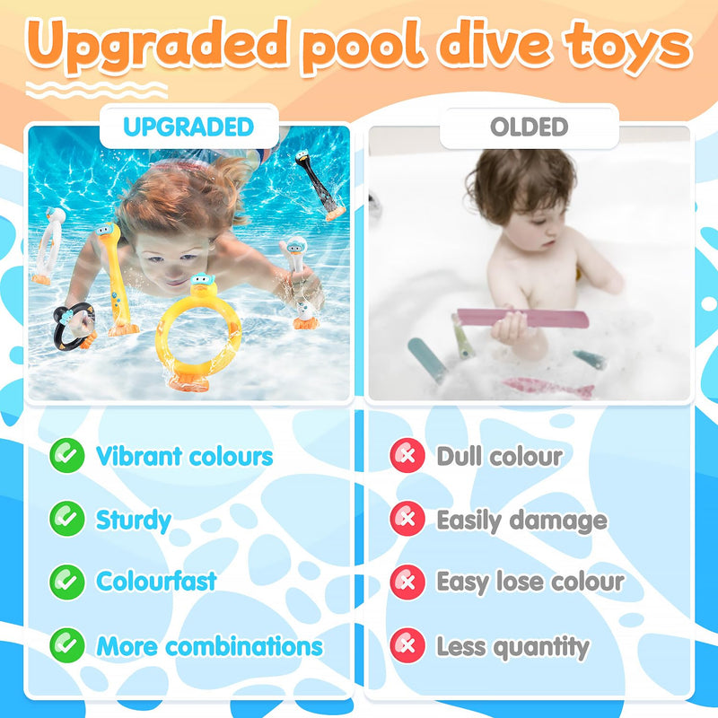 WeeHomm Pool Diving Toys for Kids, 9 PCS Swimming Pool Diving Rings, Summer Duck Dive Sticks with Duck Float Toys for Kids 4-8 8-12, Fun Outdoor Underwater Pool Games for Teens
