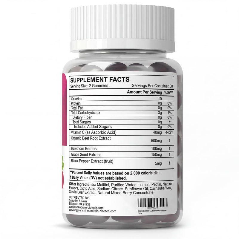 Organic Beet Root Gummies, Beet Chews for Nitric Oxide Support, 60 Count | Sugar-Free Beetroot Gummies with 21:1 Extract, Grape Seed & Black Pepper for Circulation, Heart and Energy; Vegan, Non-GMO 60 Count (Pack of 1)