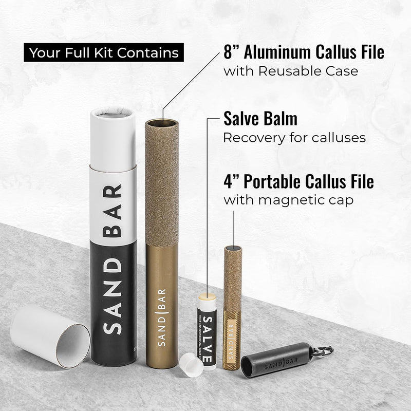 SandBar Ultimate Callus Remover Set - 4" & 8" Files with Moisturizing Salve Balm Stick - Elevating Athletes, Weightlifters & Rock Climbers for Smoother Hands & Feet - Gold (Black) (Gold Bundle) Gold Bundle - BeesActive Australia