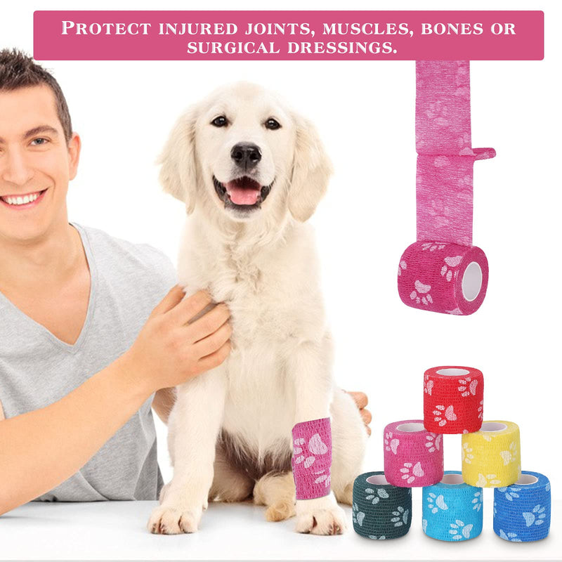 Vet Wrap Self Adhering Bandage Wrap Cohesive Bandage Multi-Function Wrap Tape for Dogs Cats Horses Birds Animals Non-Woven Strong Sports Tape for Wrist Healing Ankle Sprain & Swelling 12 Rolls 2inch Mixed-1 12 Rolls - BeesActive Australia
