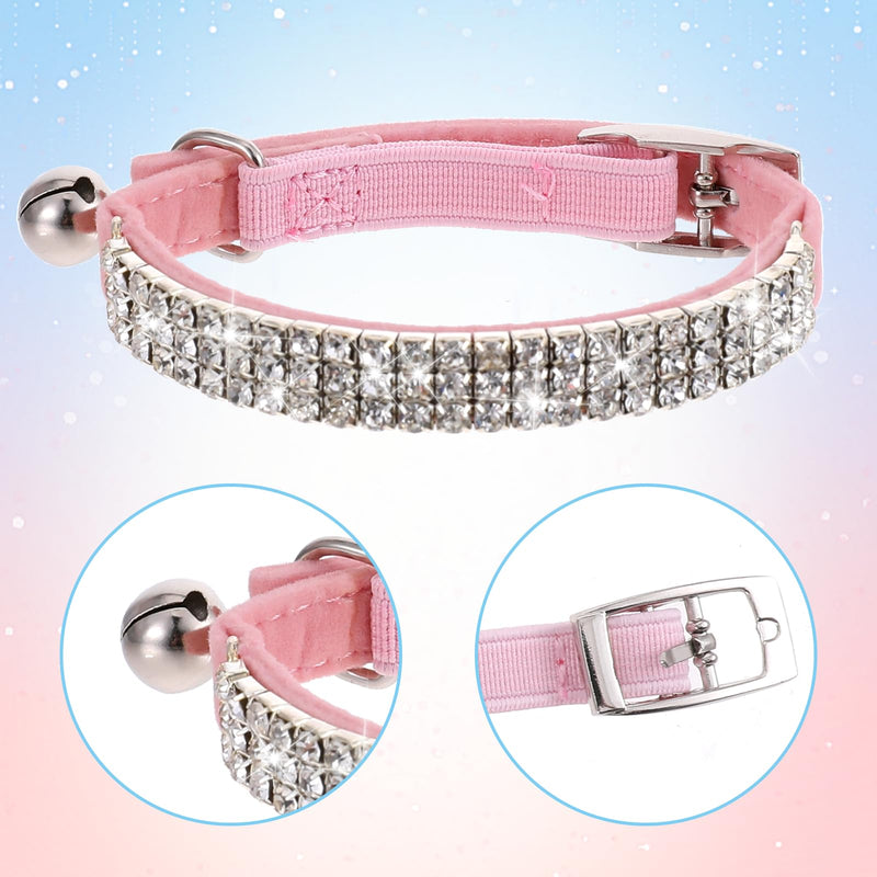 Pink Cat Collar, Kitten Collar with Bell Cat Collar Rhinestones Cat Dog Collar Soft Breakaway Collar Adjustable Cute Cat Collar Bling Cat Collar Cat Accessories for Small Dog and Cat - BeesActive Australia