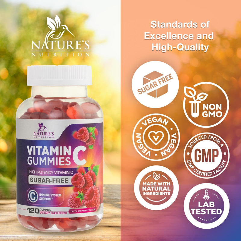 Zero Sugar Vitamin C Gummies - Immune Support & Antioxidant VitaminC Dietary Supplement - Vegan, Non-GMO, Dairy & Gluten Free C Vitamin Gummy - Raspberry Flavor for Kids & Adults - 120 Count Gummies 120 Count (Pack of 1)