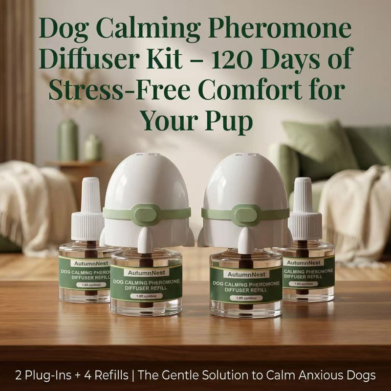 Dog Calming Pheromone Diffuser Kit, Pet Diffuser for Stress Support, Reduces Stress and Promotes Relaxed Behavior, 2 Plug-in & 4 Packs Refill, 120 Day Supply (Non-Toxic, Safe & Inedible), with Light 6 packs - Rocket Diffuser