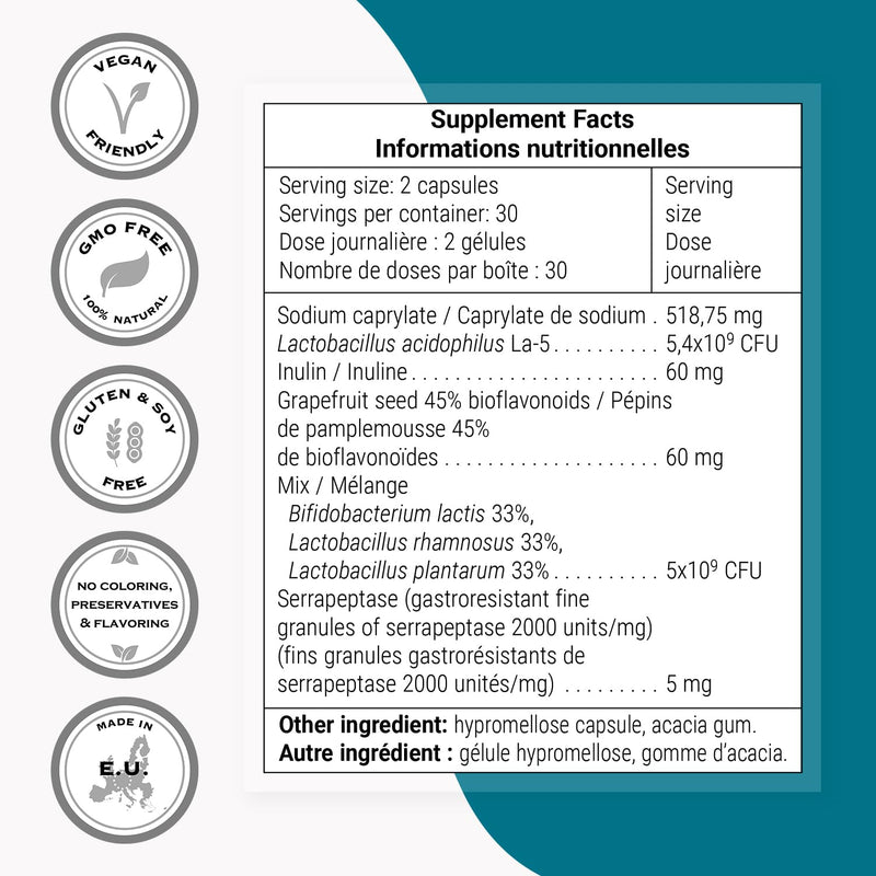 Supersmart - Candalb - with Lactobacillus Acidophilus, Rhamnosus & Inulin - Probiotics & Prebiotics Supplements - Help Balance Intestinal & Intimate Microflora | Non-GMO & Gluten Free - 60 DRCaps