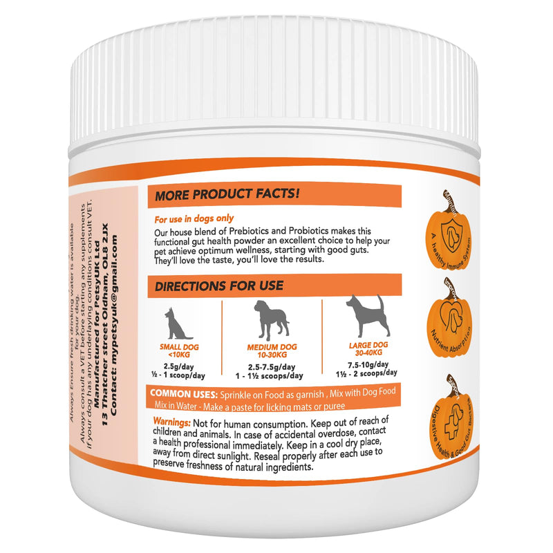 Pumpkin Powder for Dogs Digestive Supplement for Anal Gland Dog Diarrhea Treatment Prebiotics Probiotics for Dogs UK Dog Food Topper, Puree Powder Tasty Chicken Flavour