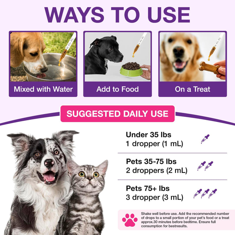 Melatonin for Pets, Dog Melatonin, Melatonin for Dogs Calming, Melatonins for Cats, Promotes Relaxation, Deep Sleep & Calm Behaviour, Reduce Anxiety and Stress, Chicken Flavor - 2Oz 1PK