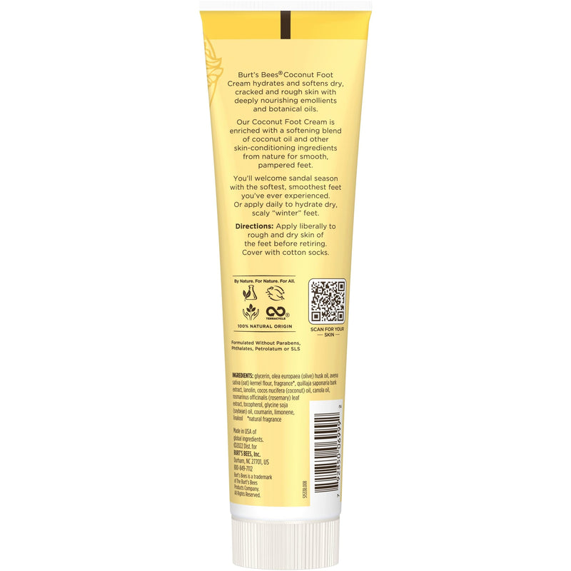 Burt's Bees Softening Foot Cream with Coconut Oil and Soap Bark, 4.3 Ounces, Pack of 3