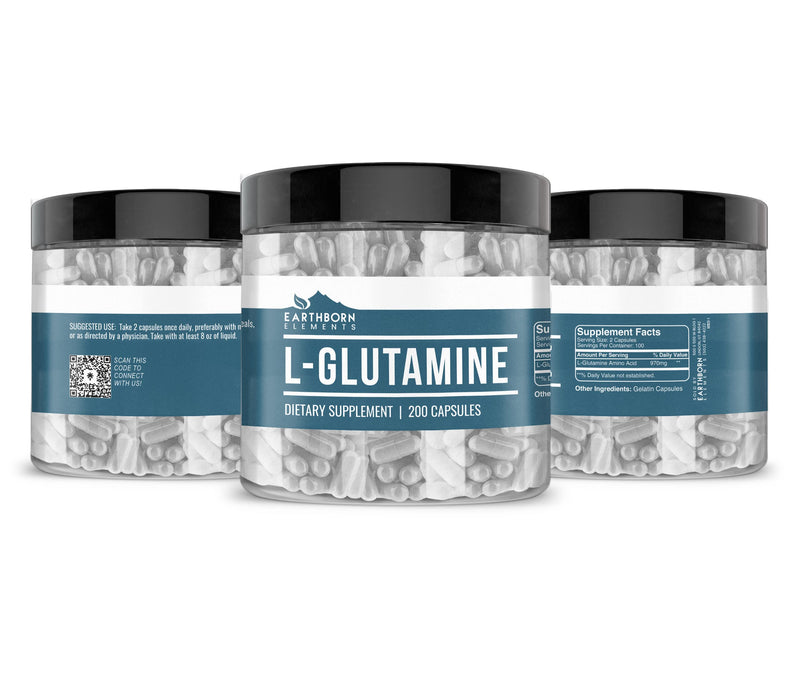Earthborn Elements L-Glutamine 200 Capsules, Pure & Undiluted, No Additives 1 Count (Pack of 200)