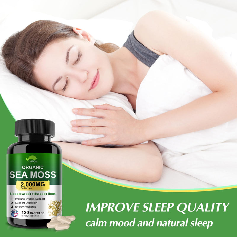 Sea Moss Capsules with Bladderwrack,Burdock Root and Black Pepper Extract | Irish SeaMoss Pills 2000mg-Promotes Immune System,Thyroid Support(120 Capsules)