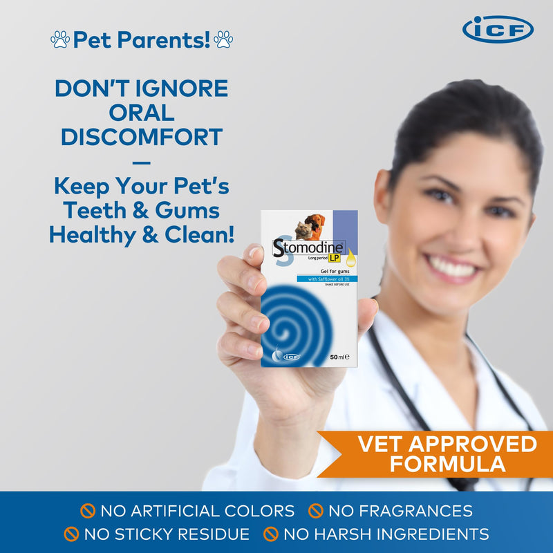 ICF | Stomodine Long Period Cat & Dog Toothpaste Gel for Pets' Oral Hygiene Gum Health | Bad Breath Meat Flavoured | 50 ml
