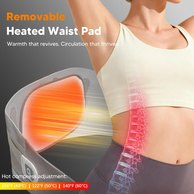 arboleaf Heated Lumbar Brace Back Support Belt with Heat Pad & Dual Support for Lower Back Pain - Adjustable for Men, Women, Work & Home Use Size L (Waist 32"-36") Grey Large - BeesActive Australia