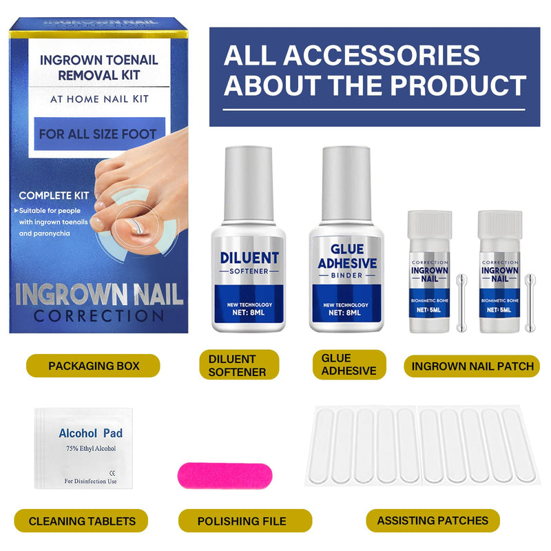 Ingrown Toenail Treatment-Patch(10pcs), Ingrown Toenail Corrector(Titanium Alloy), Ingrown Toenail Removal Kit, Cuttable Applicable for Any Nail Size, Nail Repair for Finger and Foot, Reusable Blue