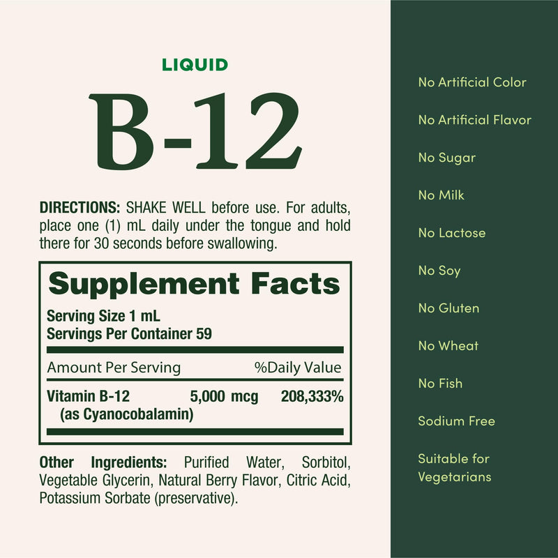 Nature's Bounty Vitamin B12 5000 mcg Sublingual Liquid,Cardiovascular Health & Cellular Energy Support,2 Fl Oz,(Pack of 3) 2 Fl Oz (Pack of 3)