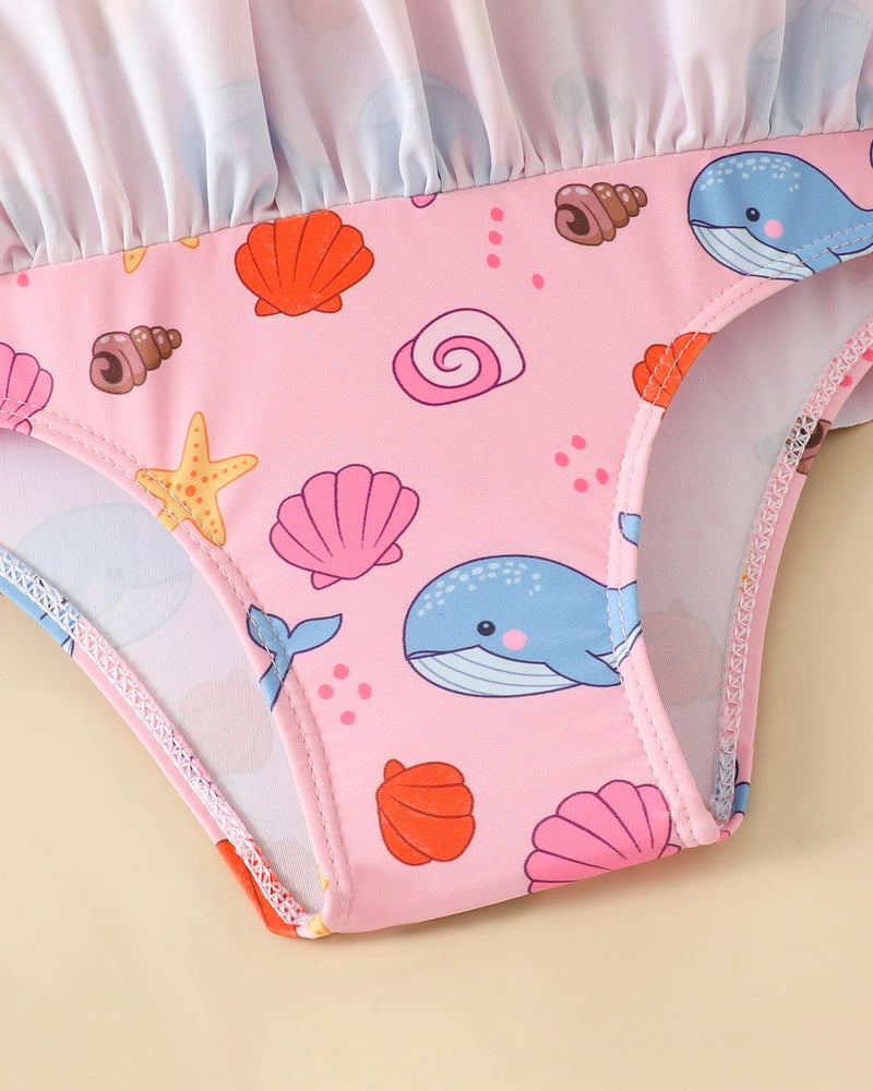 FishingDino Toddler Floatation Swimsuit Girls 1-6T, One Piece Float Suit with Built-in Float, Cute Floating Swim Suit Floatie Pink Whale 4-5T