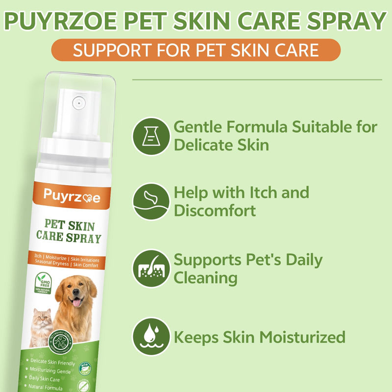 puyrzoe Anti Itch Spray for Dogs & Cats - Natural Skin Care Formula for Anti Itch, Helps Reduce Scratching, Seasonal Skin Support, Lickable & Safe(4.06 Fl Oz)