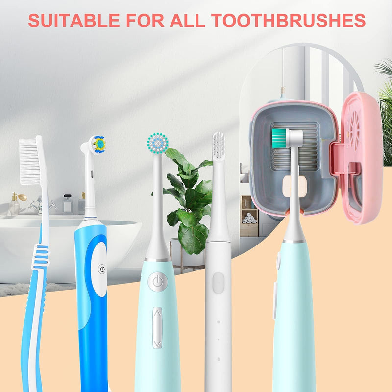 Mini Travel Toothbrush Cover with Air Drying Device, Toothbrush Travel Case with Cleaning Light, Rechargeable Portable Toothbrush Container Toothbrush Holder -Pink - BeesActive Australia