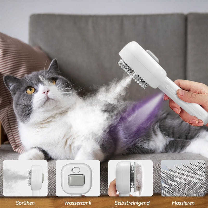 Cat brush with steam, 4 in 1 steam brush cat, cat comb cat massage brush, universal pet brush with release button, cat hair brush for removing loose fur - BeesActive Australia