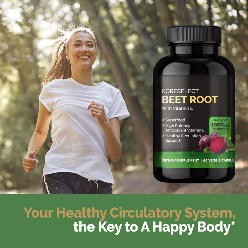 Beet Root 1000mg Capsules with Vitamin E -Supplement, Immune Support, Athletic Performance with Vegan 60 Caps, for Women and Men - BeesActive Australia