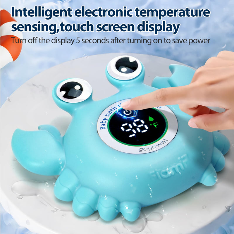 Baby Bath Thermometer Crab Toy - Digital Floating Water Thermometer with LED Display & Color Alerts for Infants, Cute Bath Tub Sensor & Safe Bath Time Essential Toy blue