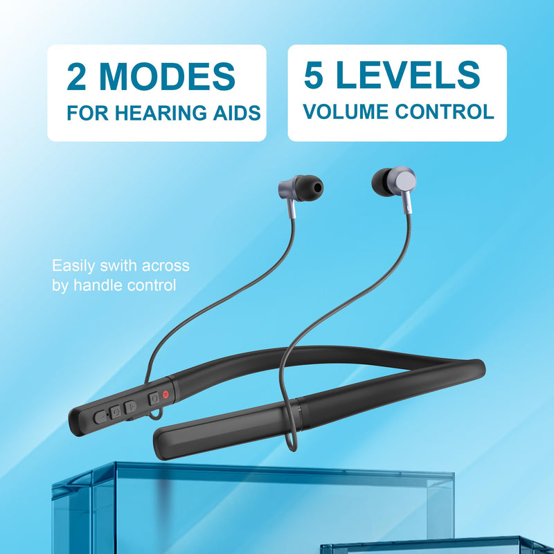 Hearing Aids, Neckband Hearing Amplifier with Bluetooth, In-Ear Design with Carrying Case