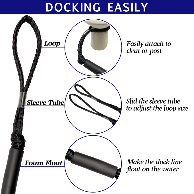 4 Pack Bungee Dock Line with Stainless Steel Clip 3FT Mooring Rope Boat Accessories Docking Lines PWC Dockline for Boats Kayak, Jet Ski, Pontoon, Canoe, Power Boat WaveRunner (Black) Black