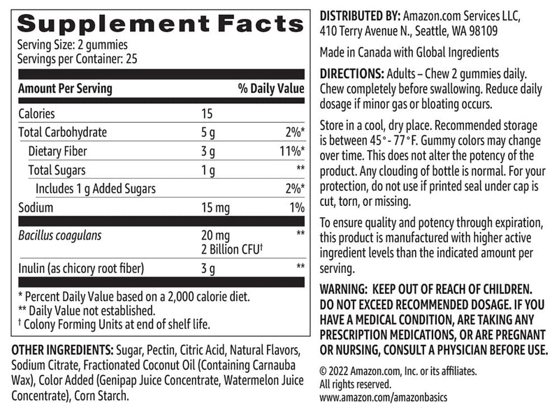 Amazon Brand - Solimo Prebiotic & Probiotic Gummies, 2 Billion CFU, Blue Raspberry, 50 Count (2 per Serving) 50 Count (Pack of 1)