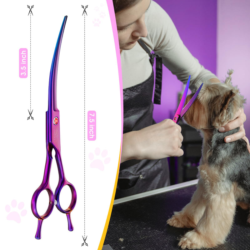 JASON Professional Curved Dog Scissors - 7.5" Grooming Scissors for Dogs Japanese Stainless Steel Pet Scissors for Grooming Scissors for Dogs Cats (Upward Curved, Purple) Tl-cu - BeesActive Australia