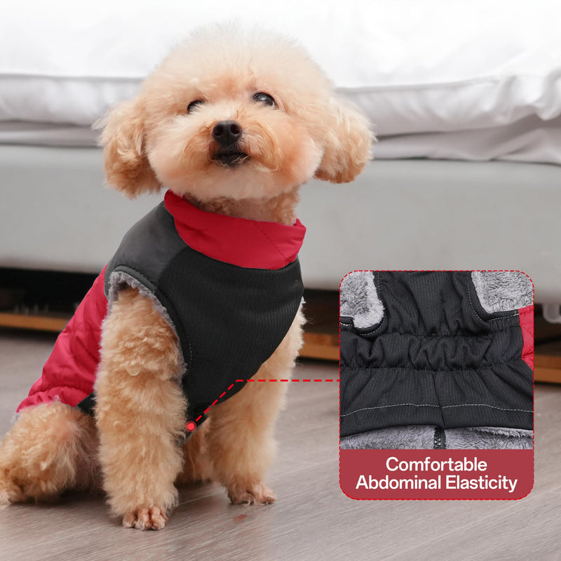 Warm Fleece Dog Coats for Small Dogs,D-Rings Waterproof Puppy Jacket for Cold Winter,Red M Medium (Pack of 1) Red - BeesActive Australia