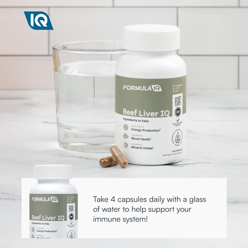 Formula IQ - Beef Liver IQ - Beef Liver Capsules - Supports Energy Production - Natural Iron, Copper, Vitamin A, & Vitamin B - High Absorption - 120 Capsules