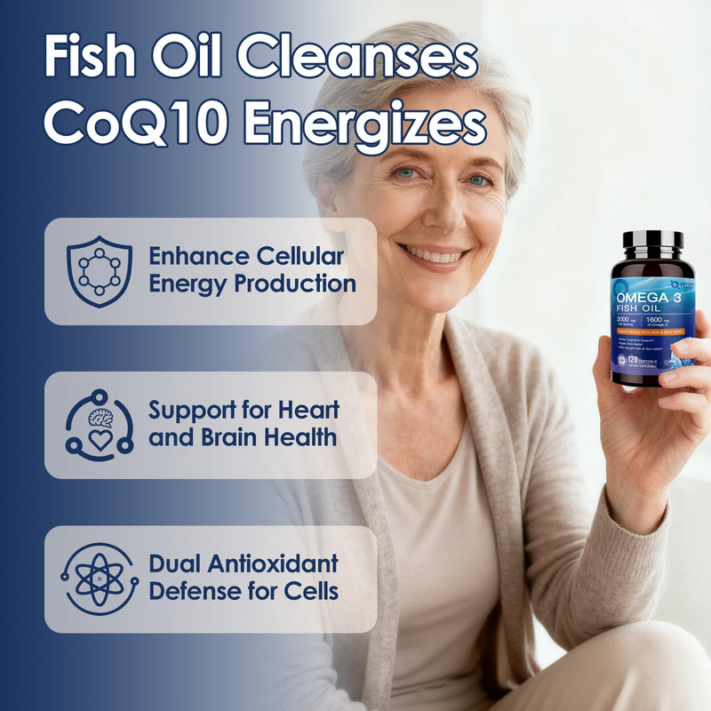 NATURE TARGET Omega 3 Fish Oil 2000mg, 120 Softgels | High-Purity EPA DHA with PS & CoQ10, Heart Health & Brain Function Support, Advanced Absorption, Non-GMO 120 Count (Pack of 1)