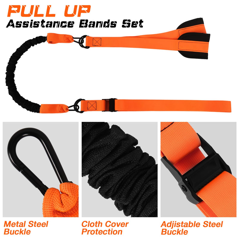 Pull Up Assistance Bands, 225 LBS Heavy Duty Resistance Bands with Feet Rest, Height Adjustable Exercises Assist Band for Strength Training Workout Equipment Home Gym Pull Up Bar Accessories Orange