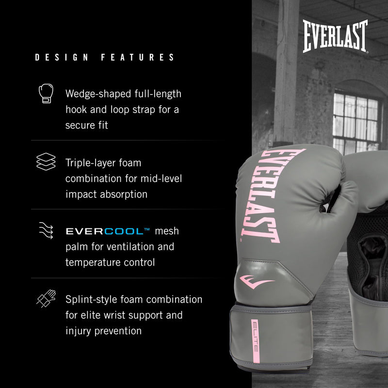 Everlast Elite 2 Womens Boxing Gloves Grey/Pink 8oz