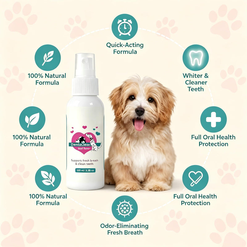 DentaClean Spray for Dogs & Cats, No-Brush Plaque & Tartar Remover, Breath Freshener for Dog Dental Care, Supports Daily Oral Hygiene, Easy Spray for Dogs Cats, 100ml