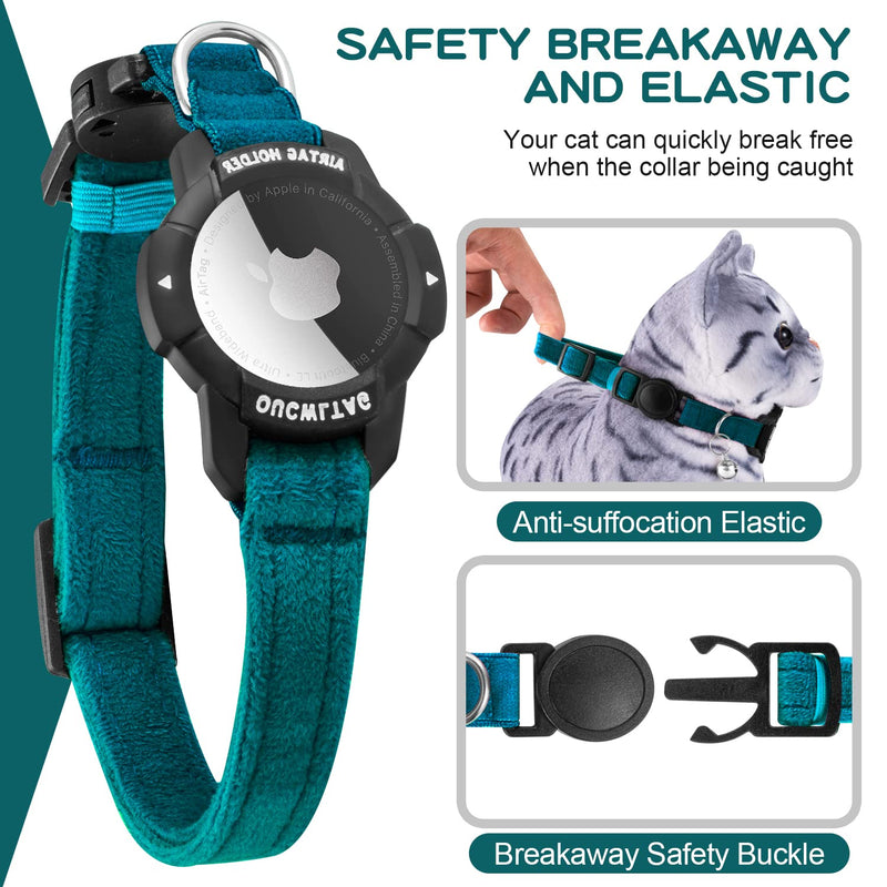 Luminous AirTag Cat Collar Breakaway, OUCWLTAG GPS Cat Collar with Apple Air Tag Holder, Cat Tracker Collars with Safety Elastic Band for Girl Boy Cats, Kittens and Puppies (Blue, 7-10 Inch) Blue - BeesActive Australia