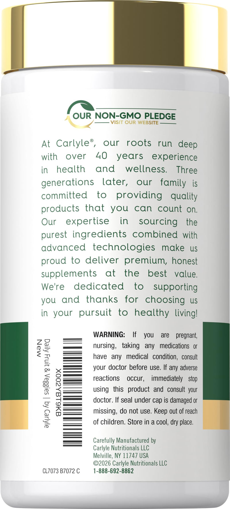 Carlyle Fruits and Veggies Supplement | 250 Capsules | Made With 30 Fruits and Vegetables | Vegetarian, Non-GMO, Gluten Free Superfood Formula