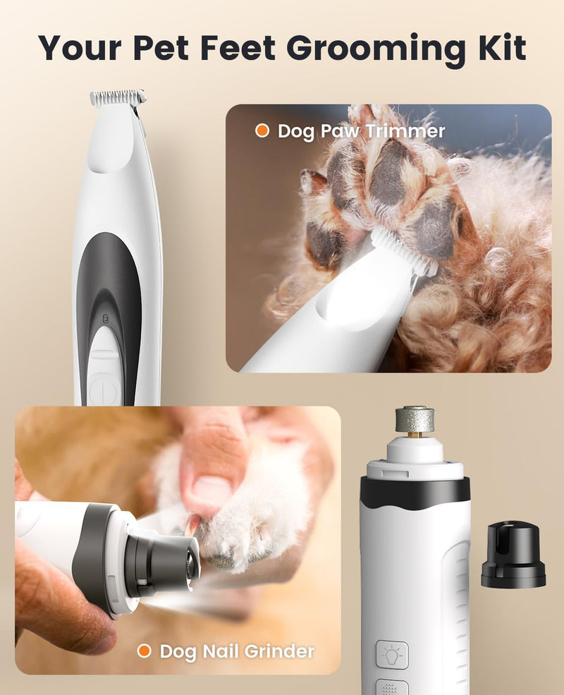 oneisall 2 in 1 Quiet Paw Trimmer and Dog Nail Grinder with LED Lights, 35dB Dog Paw Grooming Kit Rechargeable Cordless Pet Clipper 2-in-1 Set - BeesActive Australia