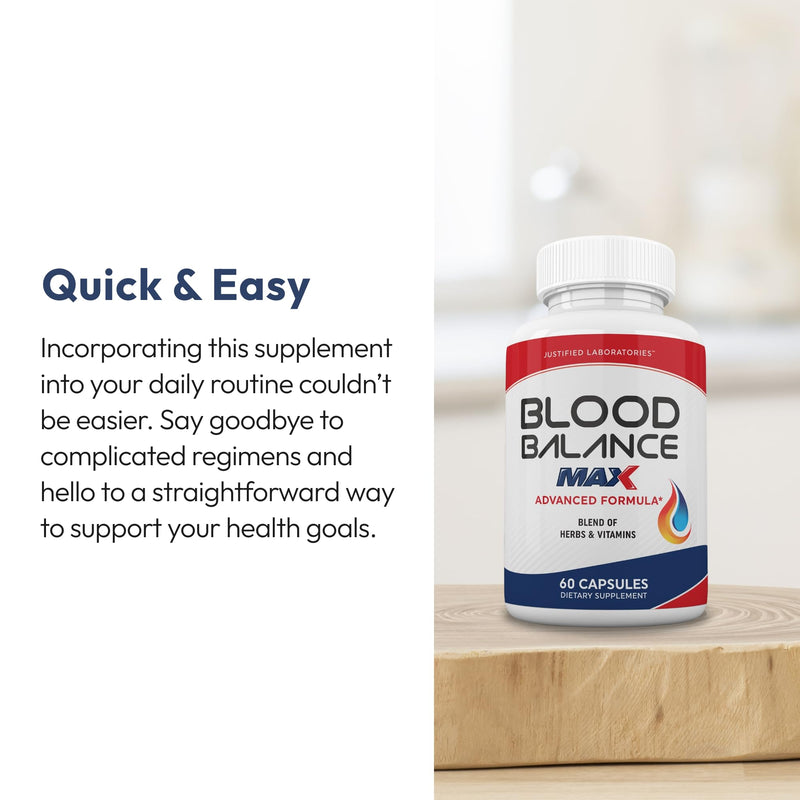 Justified Laboratories Blood Balance Max - 60 Capsules - Advanced Circulatory Support Formula with a Blend of Herbs & Vitamins - 30 Servings