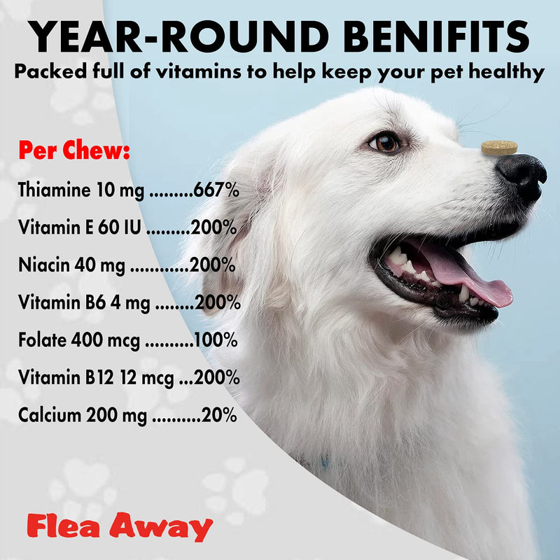 Flea Away All Natural Supplement for Fleas, Ticks, and Mosquitos Prevention for Dogs and Cats, 100 Chewable Treat Tablets, Single (Pack of 2) 1 Single (Pack of 2)