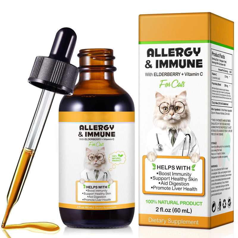 Cat Itchy Skin Relief, Antihistamine for Cats With Elderberry + Vitamin C, Antibiotics for Cats 100% Natural Ingredients 60ml