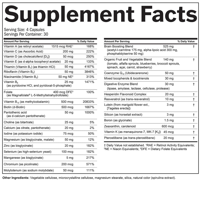 BRAINMD Dr Amen NeuroVite Plus - 120 Capsules - Multivitamin & Mineral Supplement, Enhanced with Phytonutrients, Enzymes & Whole Foods - Gluten Free - 30 Servings 30 Servings (Pack of 1)
